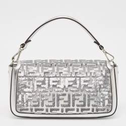 Fendi Silver Zucca Leather, PVC and Sequins Baguette Bag