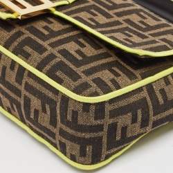 Fendi Tobacco/Neon Green Zucca Jacquard Canvas Medium Baguette Bag