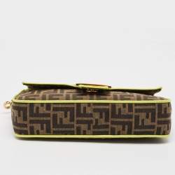 Fendi Tobacco/Neon Green Zucca Jacquard Canvas Medium Baguette Bag