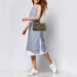 Fendi Tobacco/Neon Green Zucca Jacquard Canvas Medium Baguette Bag