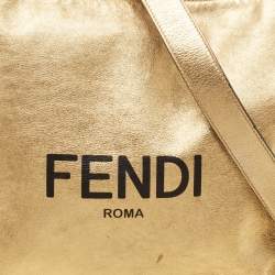 Fendi Gold Leather Logo Drawstring Shoulder Bag