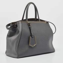 Pre Owned Fendi Two Tone Grey Leather Medium 2Jours Tote