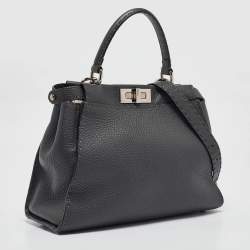 Fendi Dark Grey Leather Medium Peekaboo Top Handle Bag