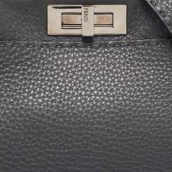 Fendi Dark Grey Leather Medium Peekaboo Top Handle Bag