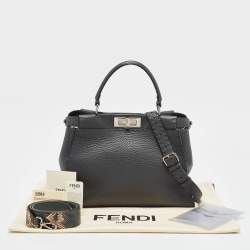 Fendi Dark Grey Leather Medium Peekaboo Top Handle Bag