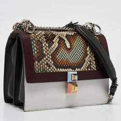 Pre Owned Fendi Multicolor Snakeskin and Leather Studded Small Kan I Shoulder Bag