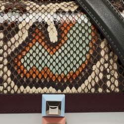 Pre Owned Fendi Multicolor Snakeskin and Leather Studded Small Kan I Shoulder Bag