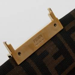 Fendi Tobacco Zucca Canvas and Leather Maxi Baguette Flap Shoulder Bag