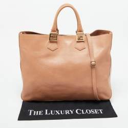Fendi Peach Leather Twins Shopper Tote