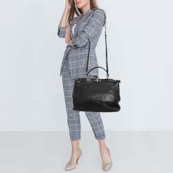 Pre Owned Fendi Black Leather Large Peekaboo Top Handle Bag