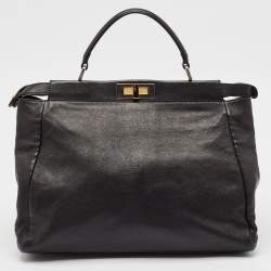 Pre Owned Fendi Black Leather Large Peekaboo Top Handle Bag