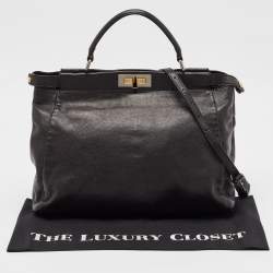 Pre Owned Fendi Black Leather Large Peekaboo Top Handle Bag