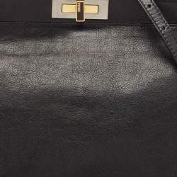 Pre Owned Fendi Black Leather Large Peekaboo Top Handle Bag