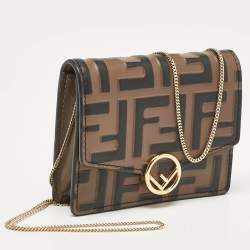 Fendi Brown FF Leather Wallet On Chain