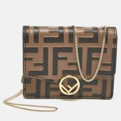 Fendi Brown FF Leather Wallet On Chain