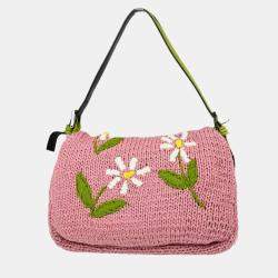 Fendi Pink Wool Flower Mamma Baguette Handbag 18