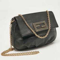 Pre Owned Fendi Black Leather Fendista Pochette Crossbody Bag