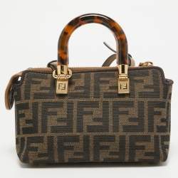 Pre Owned Fendi Brown Zucca Canvas and Leather Mini By The Way Bag