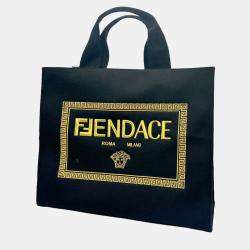 Fendi canvas black gold tote handbag