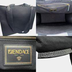 Fendi canvas black gold tote handbag