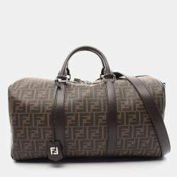 Fendi Coated Canvas Leather Brown Black Zucca Boston Bag