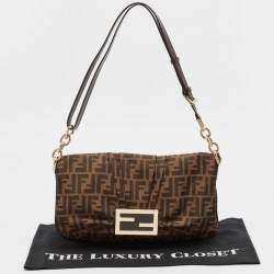Pre Owned Fendi Tobacco Zucca Canvas and Patent Leather Mia Flap Shoulder Bag