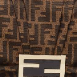 Pre Owned Fendi Tobacco Zucca Canvas and Patent Leather Mia Flap Shoulder Bag