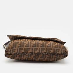 Pre Owned Fendi Tobacco Zucca Canvas and Patent Leather Mia Flap Shoulder Bag