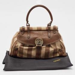 Fendi Brown/Beige Stripe Canvas and Leather Magic Top Handle Bag