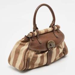 Fendi Brown/Beige Stripe Canvas and Leather Magic Top Handle Bag