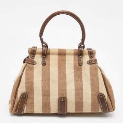 Fendi Brown/Beige Stripe Canvas and Leather Magic Top Handle Bag