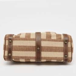 Fendi Brown/Beige Stripe Canvas and Leather Magic Top Handle Bag