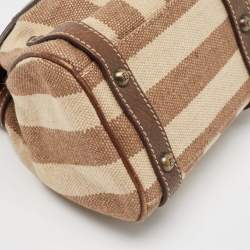 Fendi Brown/Beige Stripe Canvas and Leather Magic Top Handle Bag