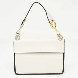 مملوكة مسبقًا Fendi White/Black Zucca Velvet and Leather Kan I F Logo Top Handle Bag