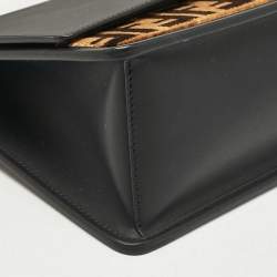 Pre Owned Fendi Black/Brown Zucca Leather and Velvet Kan I F Logo Top Handle Bag