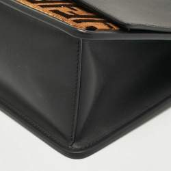 Pre Owned Fendi Black/Brown Zucca Leather and Velvet Kan I F Logo Top Handle Bag
