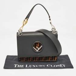 Pre Owned Fendi Black/Brown Zucca Leather and Velvet Kan I F Logo Top Handle Bag