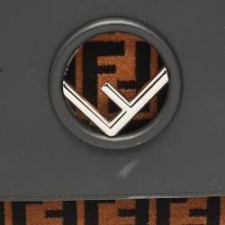 Pre Owned Fendi Black/Brown Zucca Leather and Velvet Kan I F Logo Top Handle Bag