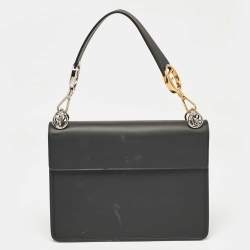 Pre Owned Fendi Black/Brown Zucca Leather and Velvet Kan I F Logo Top Handle Bag