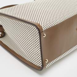 مملوكة مسبقًا Fendi Khaki/White Perforated Leather Large X Lite Peekaboo Top Handle Bag