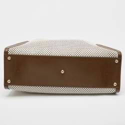 مملوكة مسبقًا Fendi Khaki/White Perforated Leather Large X Lite Peekaboo Top Handle Bag