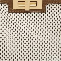 مملوكة مسبقًا Fendi Khaki/White Perforated Leather Large X Lite Peekaboo Top Handle Bag