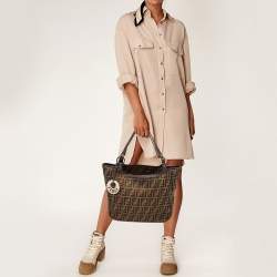 Pre Owned Fendi Tobacco Zucca Canvas and Leather Chef Shopper Tote