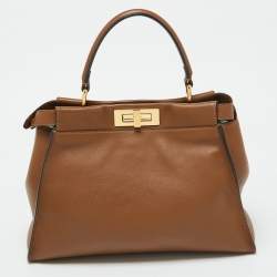 Pre Owned Fendi Brown Leather Medium Peekaboo Top Handle Bag