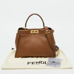 Pre Owned Fendi Brown Leather Medium Peekaboo Top Handle Bag