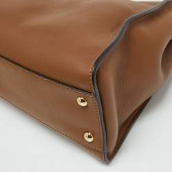 Pre Owned Fendi Brown Leather Medium Peekaboo Top Handle Bag