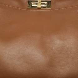 Pre Owned Fendi Brown Leather Medium Peekaboo Top Handle Bag