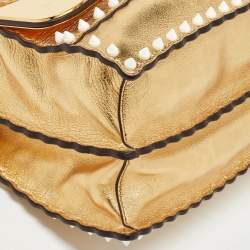 Fendi Gold Leather Floral Studded Wonder Monster Kan I Shoulder Bag