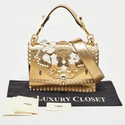 Fendi Gold Leather Floral Studded Wonder Monster Kan I Shoulder Bag