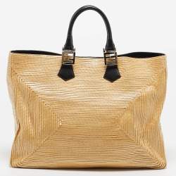 Pre Owned Fendi Natural/Black Woven Straw Twins Shopper Tote